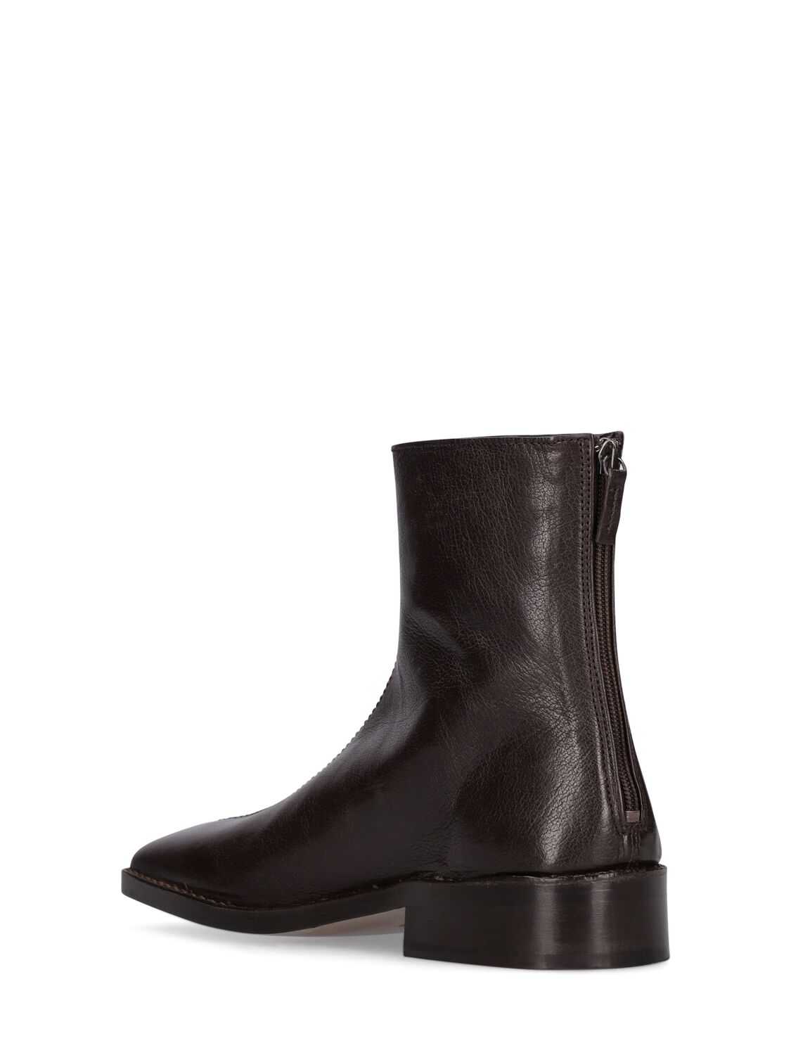 Shop Lemaire Leather Zip Ankle Boots In Dark Brown