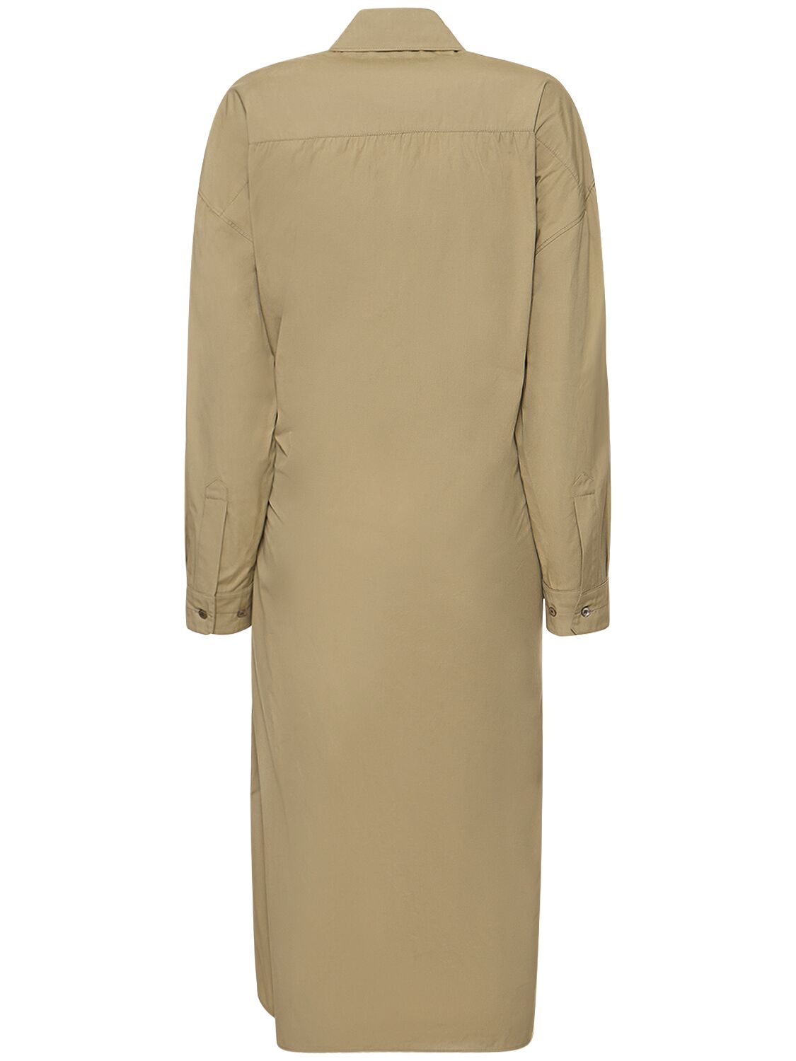 Shop Lemaire Straight Collar Cotton & Silk Midi Dress In Khaki