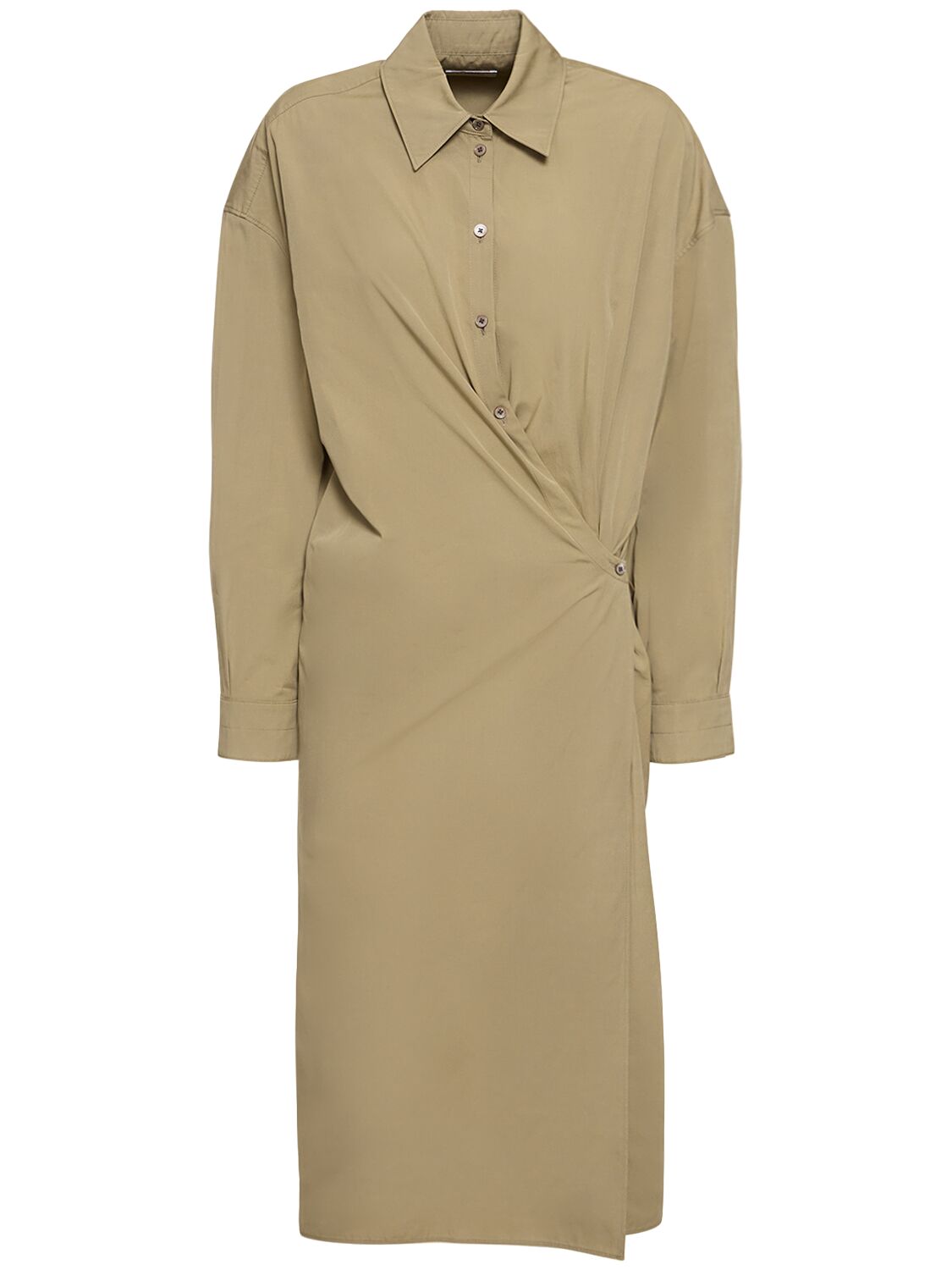 Lemaire Straight Collar Cotton & Silk Midi Dress In Khaki
