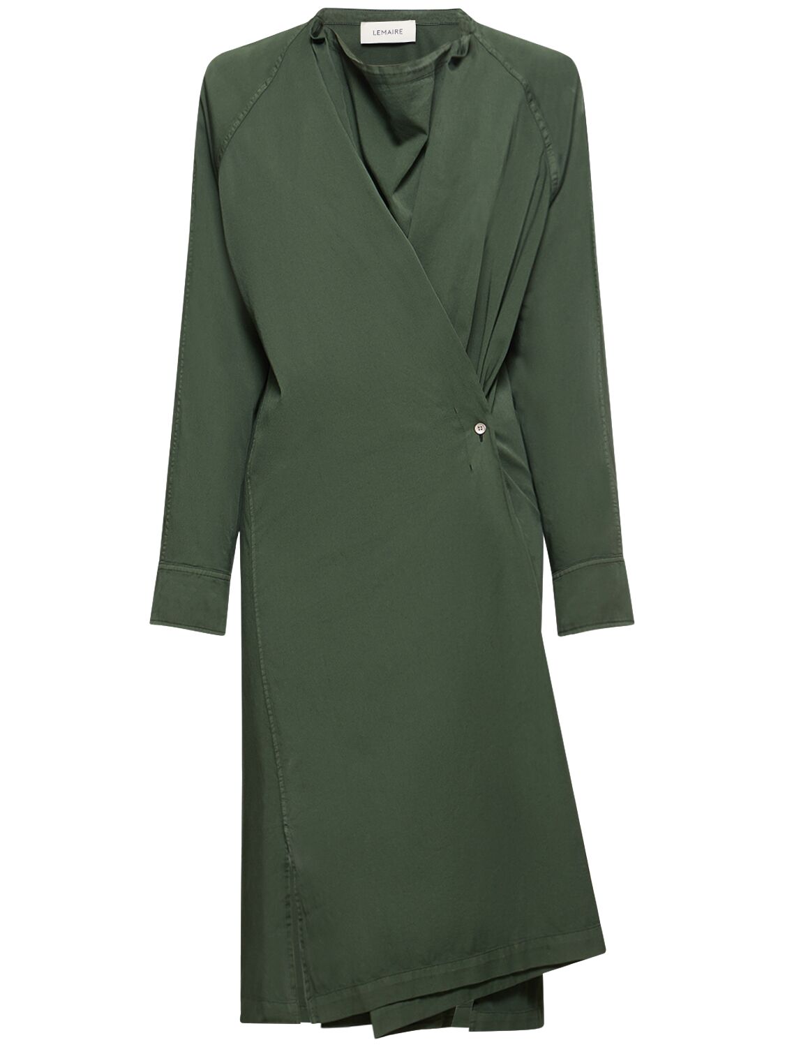 Shop Lemaire Twisted Cotton Midi Shirt Dress In Green