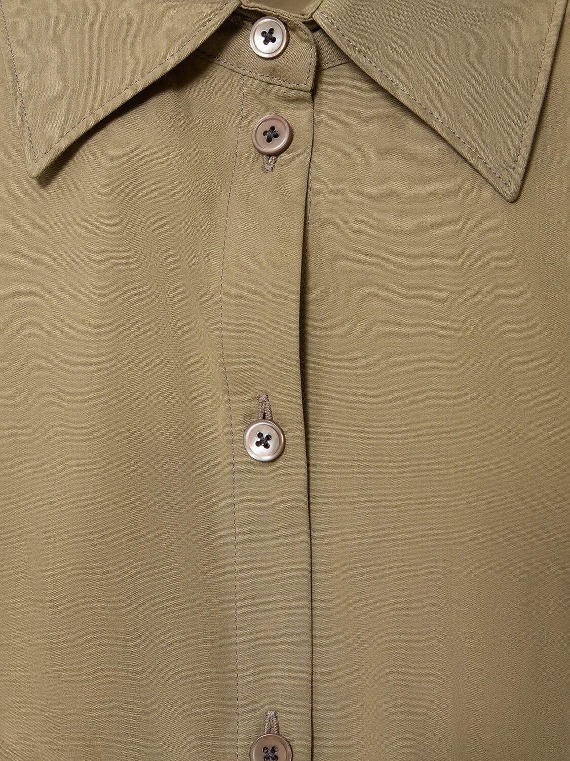 Shop Lemaire Straight Collar Cotton & Silk Shirt In Dusty Khaki