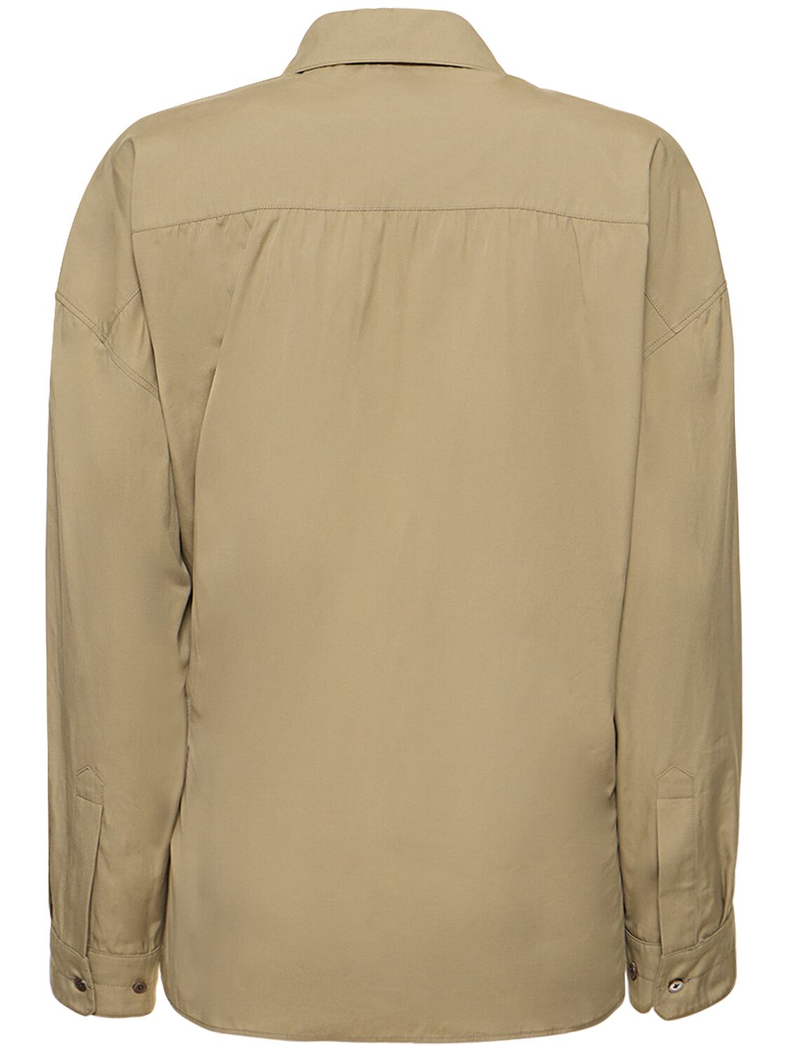 Shop Lemaire Straight Collar Cotton & Silk Shirt In Dusty Khaki