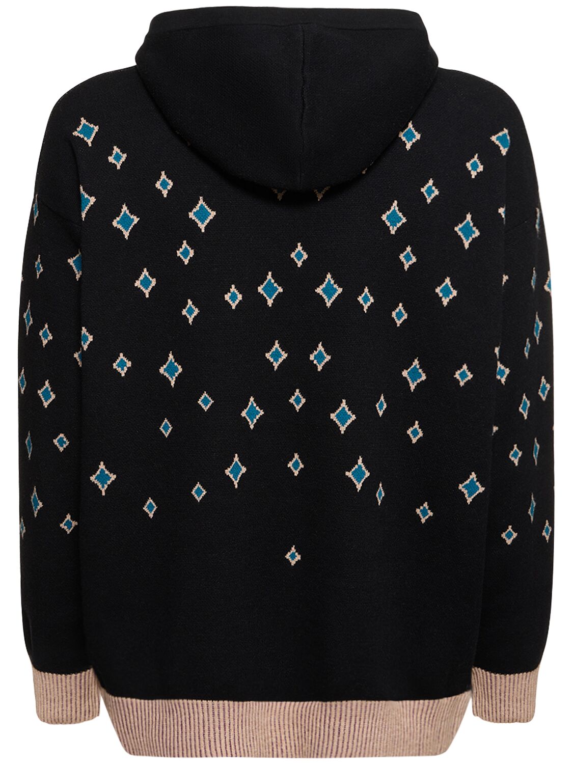 Shop Bluemarble Jacquard Rhinestones Hooded Jumper In Black