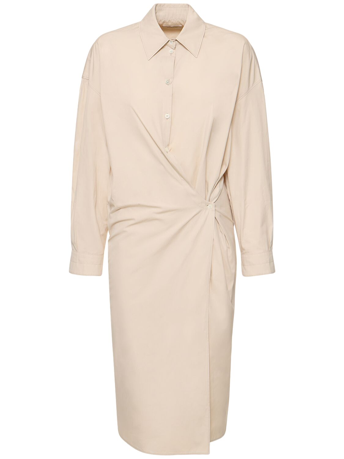 Shop Lemaire Straight Collar Cotton & Silk Midi Dress In Pink