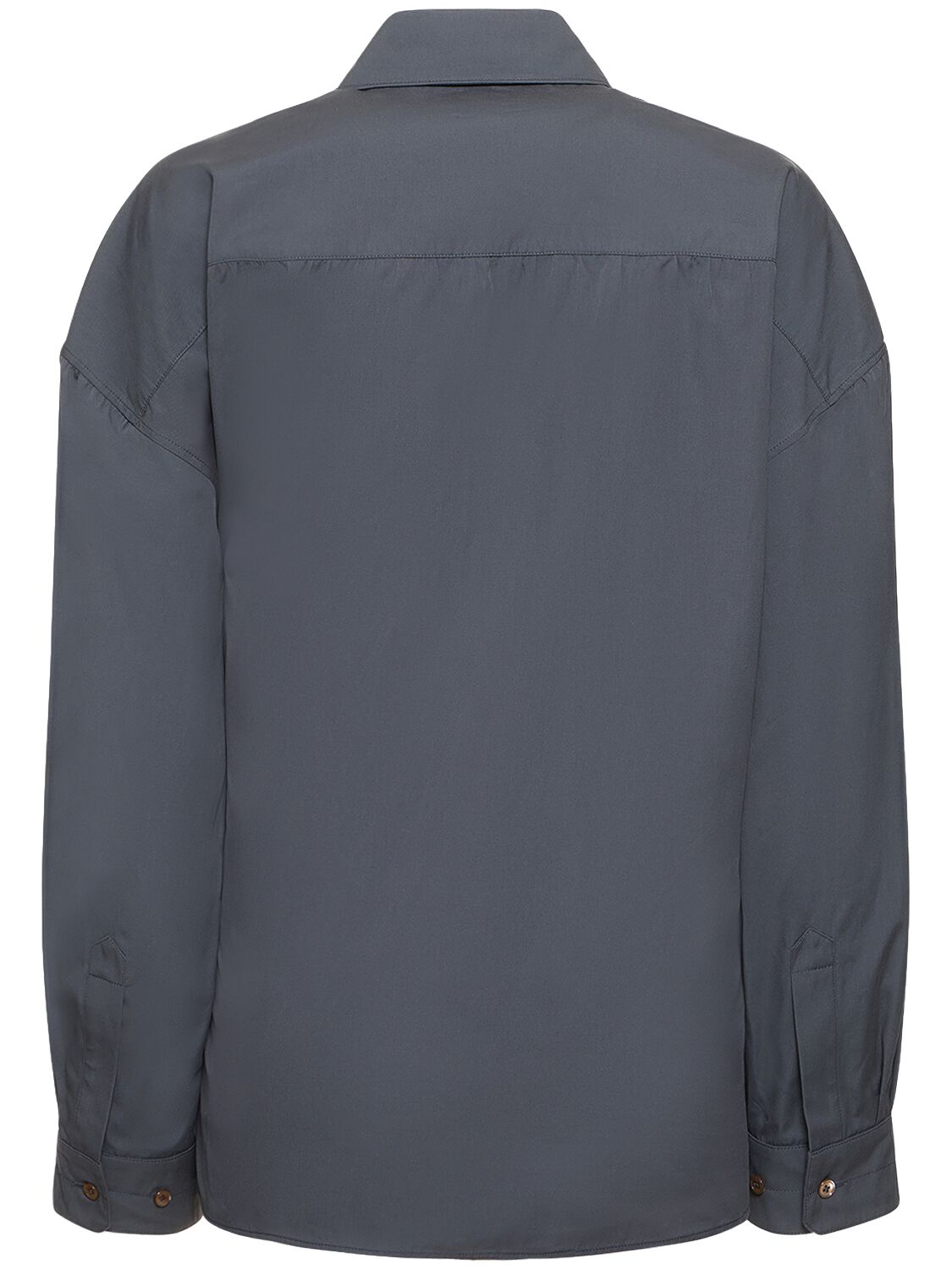 Shop Lemaire Straight Collar Cotton & Silk Shirt In Grey