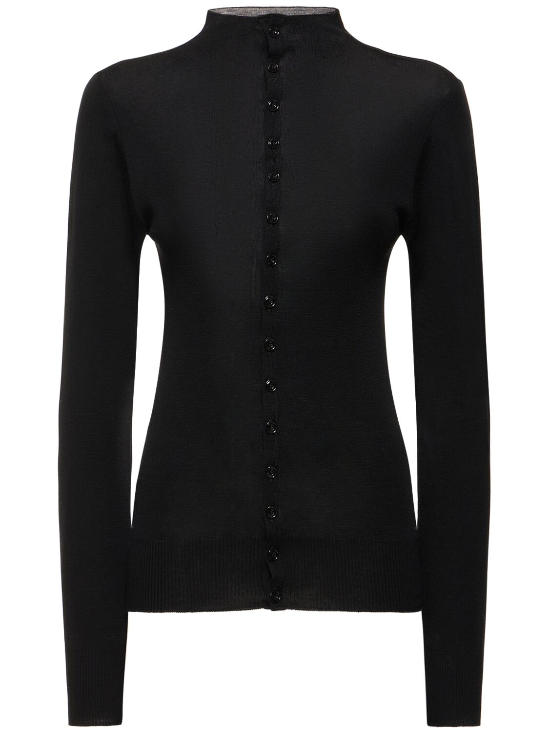 Lemaire Fitted Seamless Wool Cardigan In Black