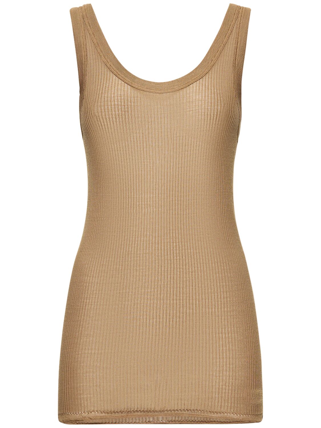 Shop Lemaire Seamless Ribbed Silk Tank Top In Khaki