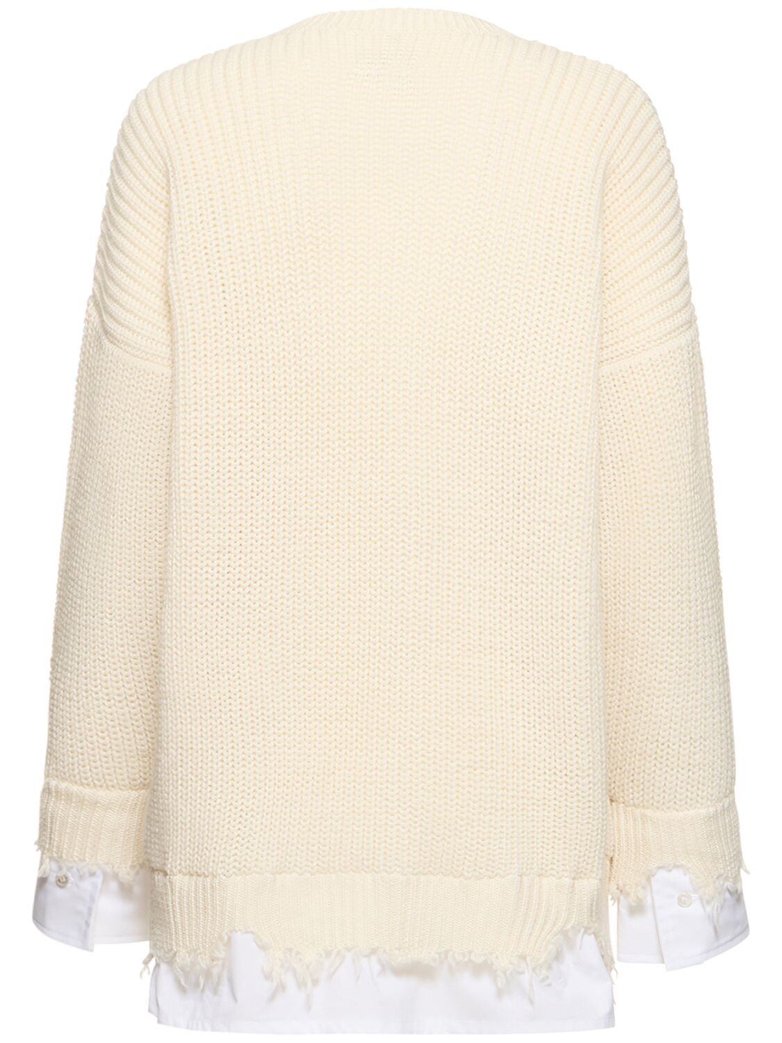 Shop Mm6 Maison Margiela Wool Blend Ribbed Crewneck Sweater In Beige