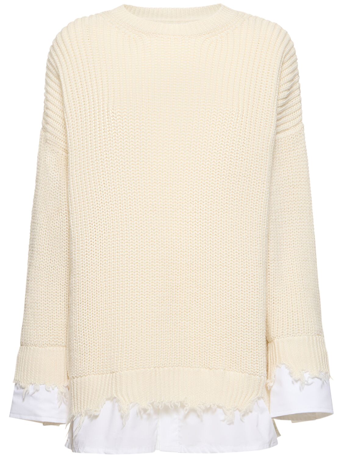 Shop Mm6 Maison Margiela Wool Blend Ribbed Crewneck Sweater In Beige