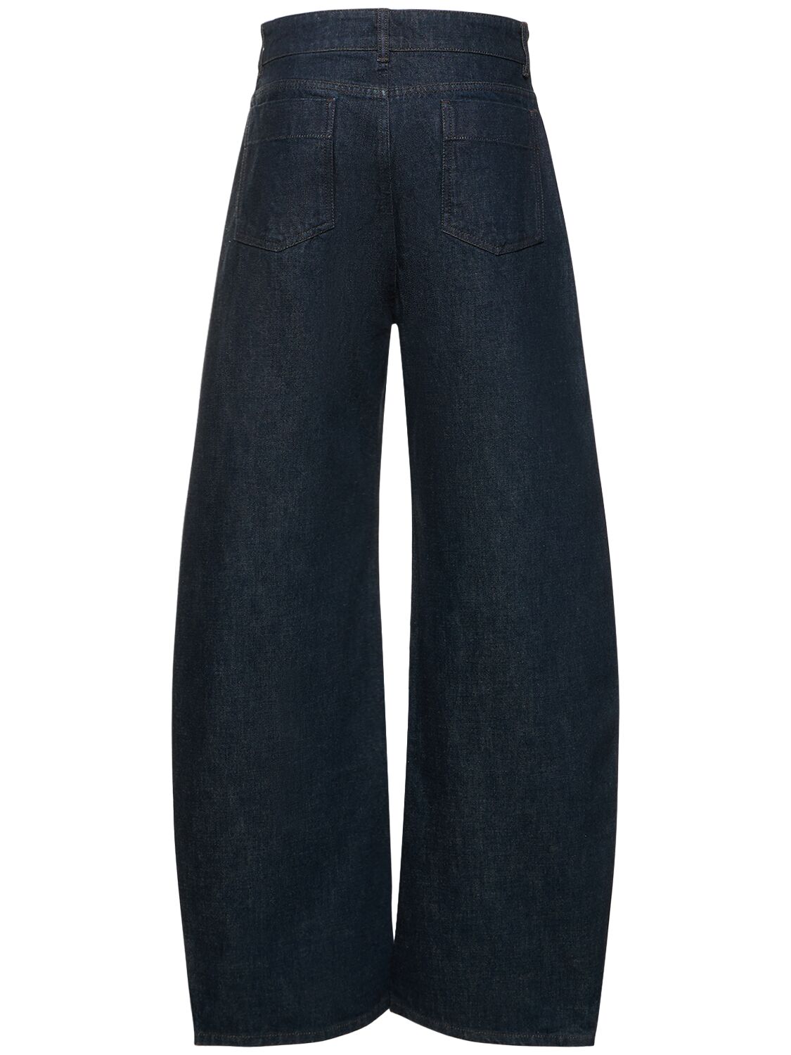 Shop Lemaire High Waist Curved Cotton Jeans In Blue