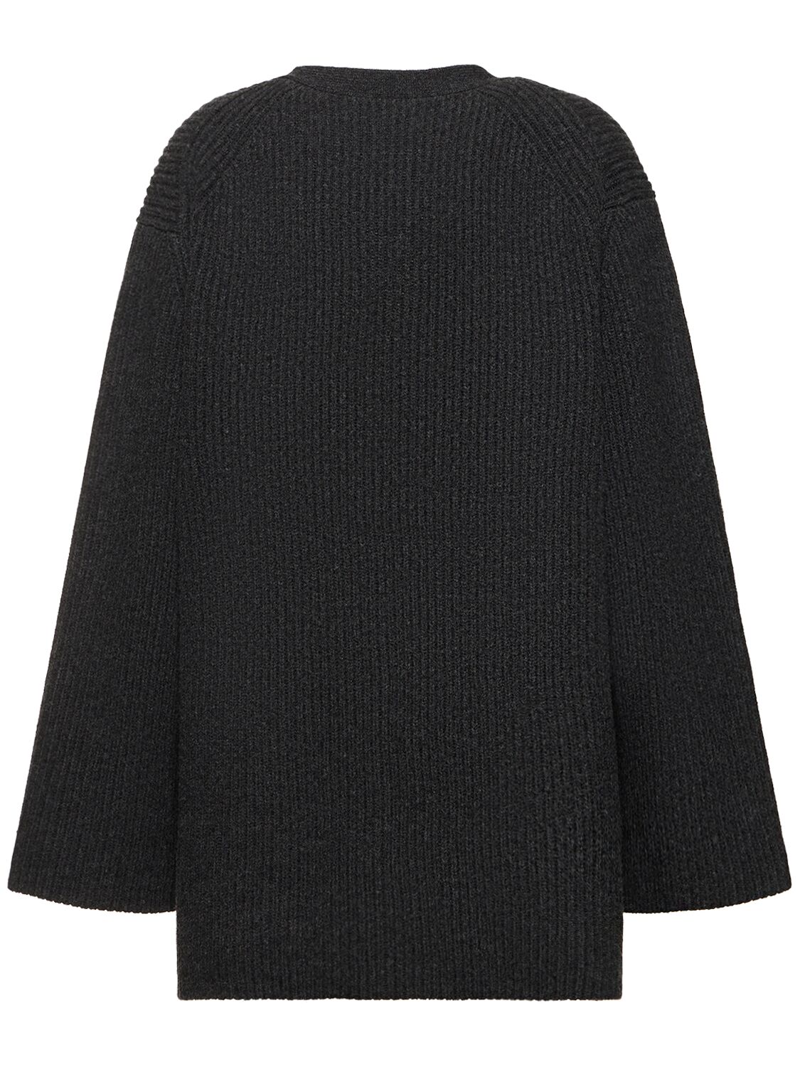 Shop Totême Ribbed Wool Cardigan In Dark Grey