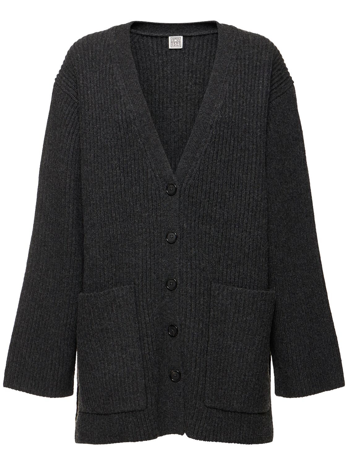 Shop Totême Ribbed Wool Cardigan In Dark Grey
