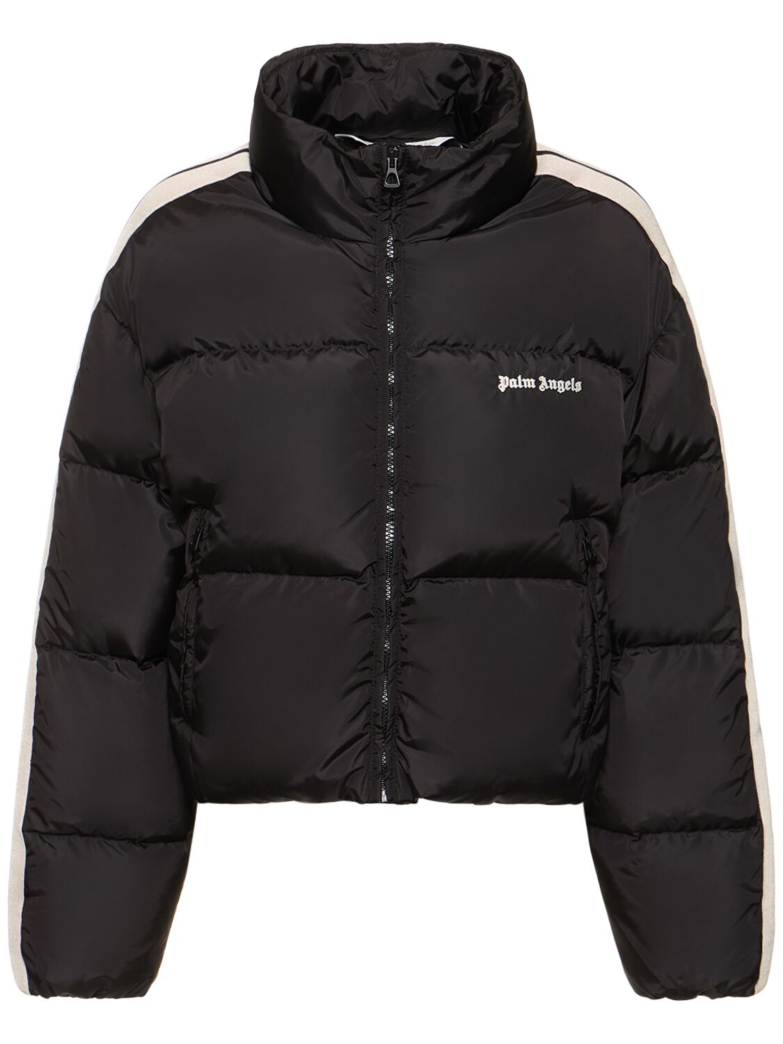 Shop Palm Angels Cropped Nylon Down Jacket In Black