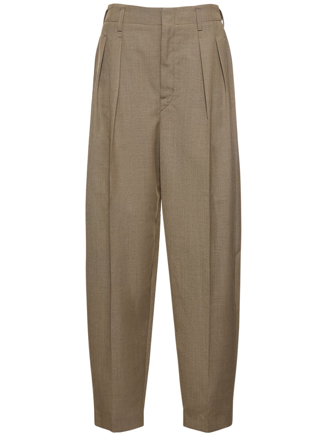 Shop Lemaire Pleated Tapered Wool Blend Pants In Grey