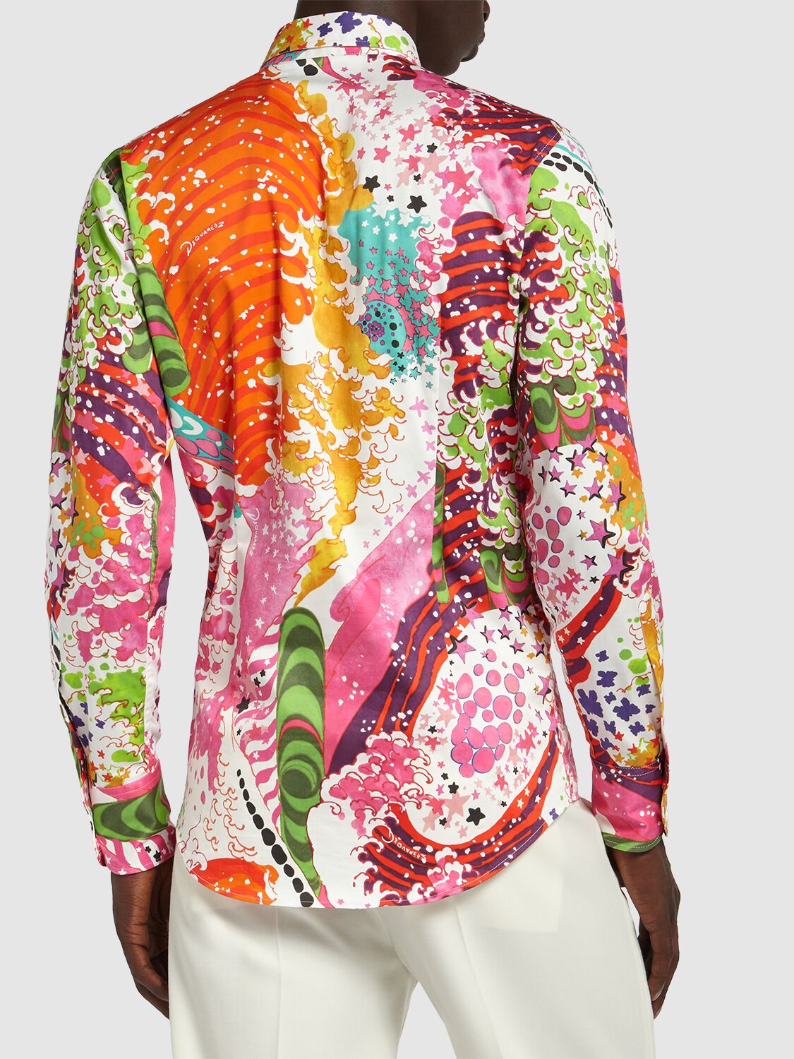 Shop Dsquared2 Printed Stretch Cotton Shirt In Multicolor