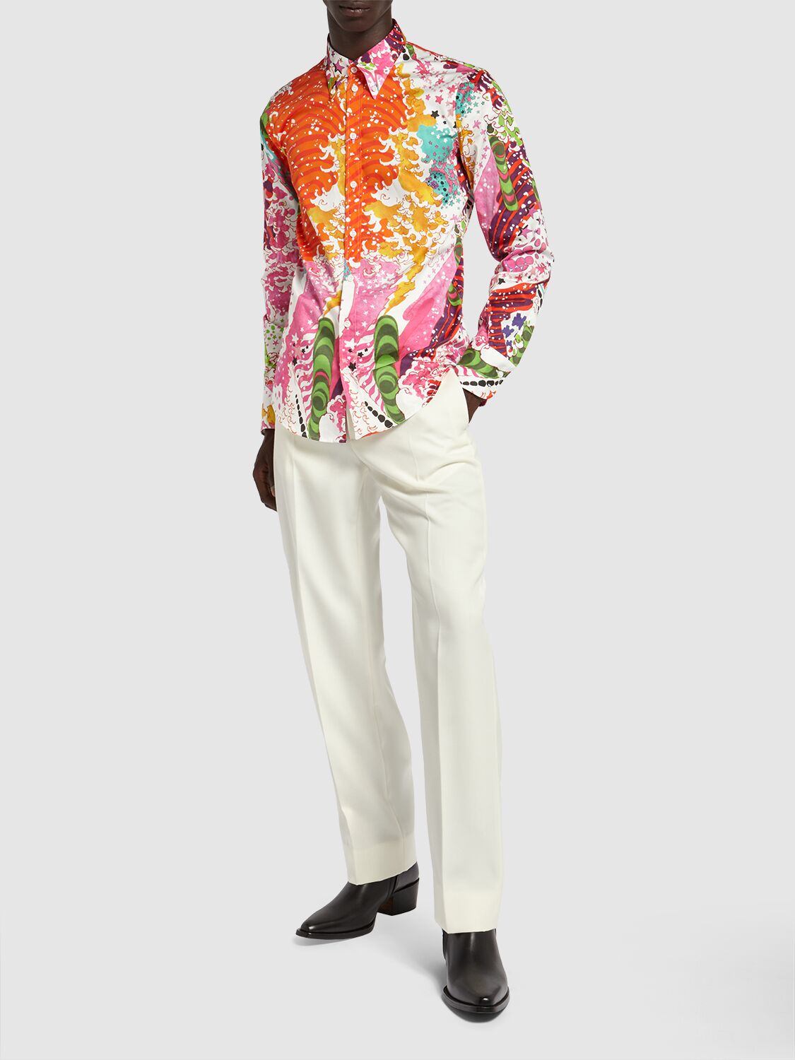 Shop Dsquared2 Printed Stretch Cotton Shirt In Multicolor