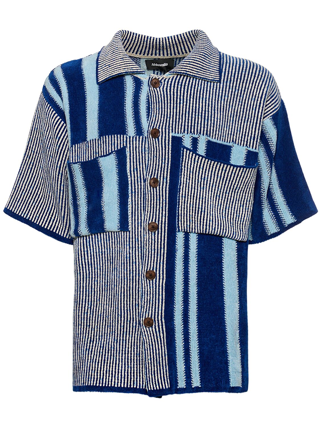 Ahluwalia Patchwork Short-sleeve Shirt In Blue,white