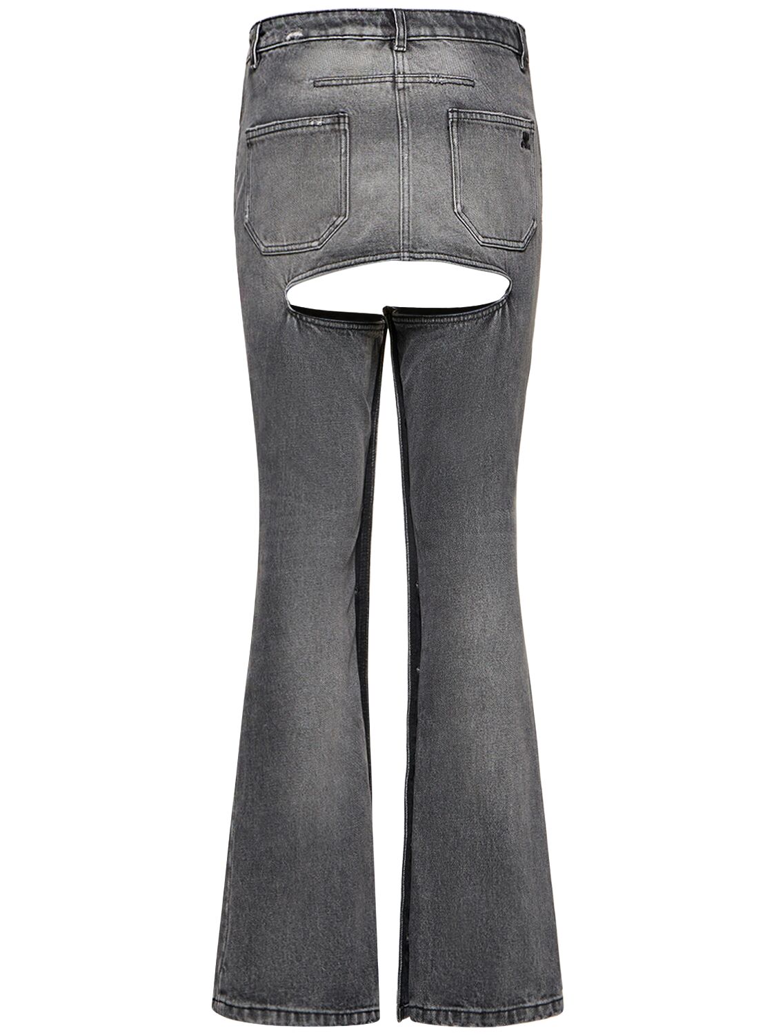 Shop Courrèges Chaps Cotton Denim Pants In Grey