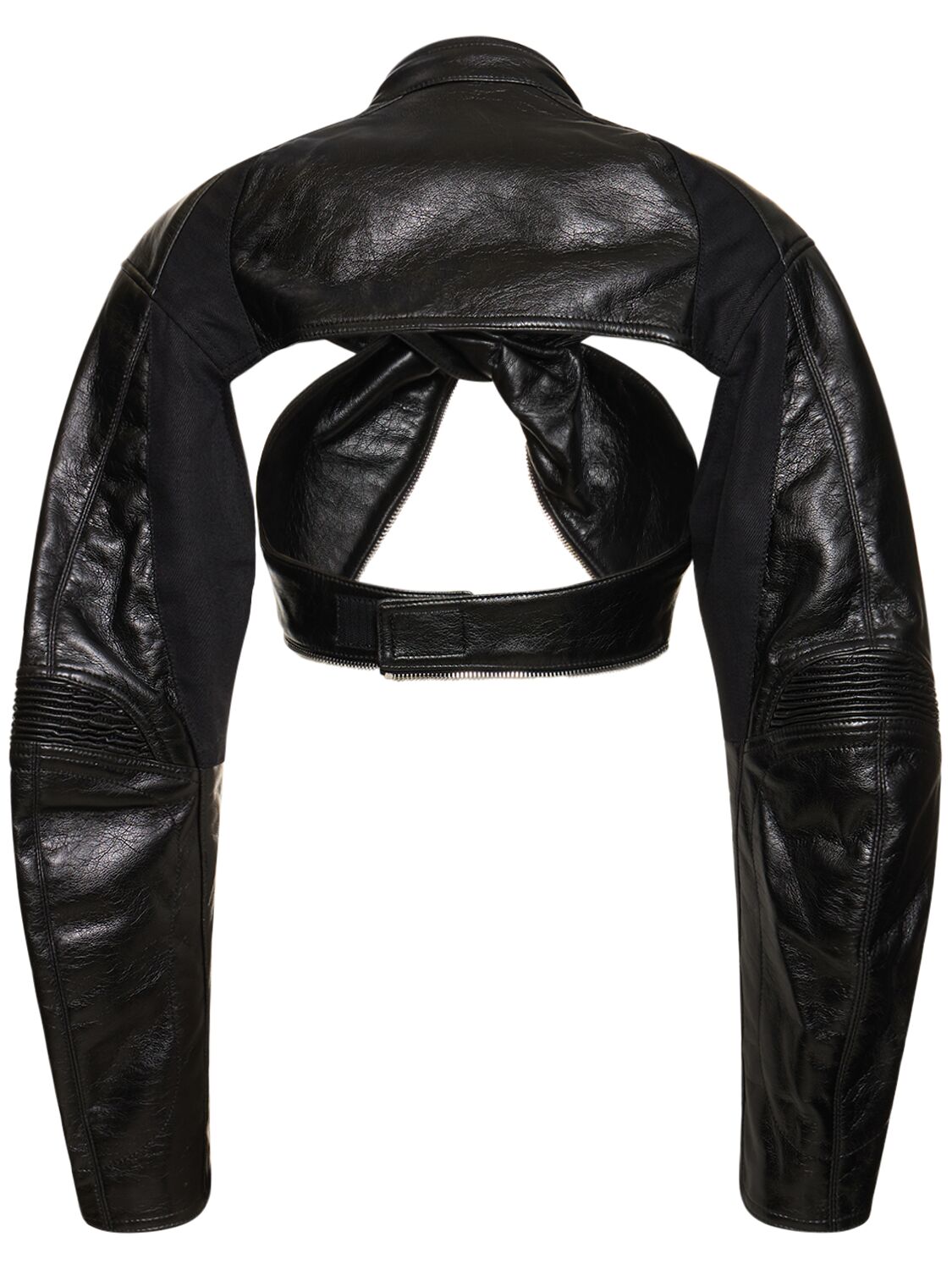 Shop Coperni Faux Leather Cutout Cropped Biker Jacket In Black
