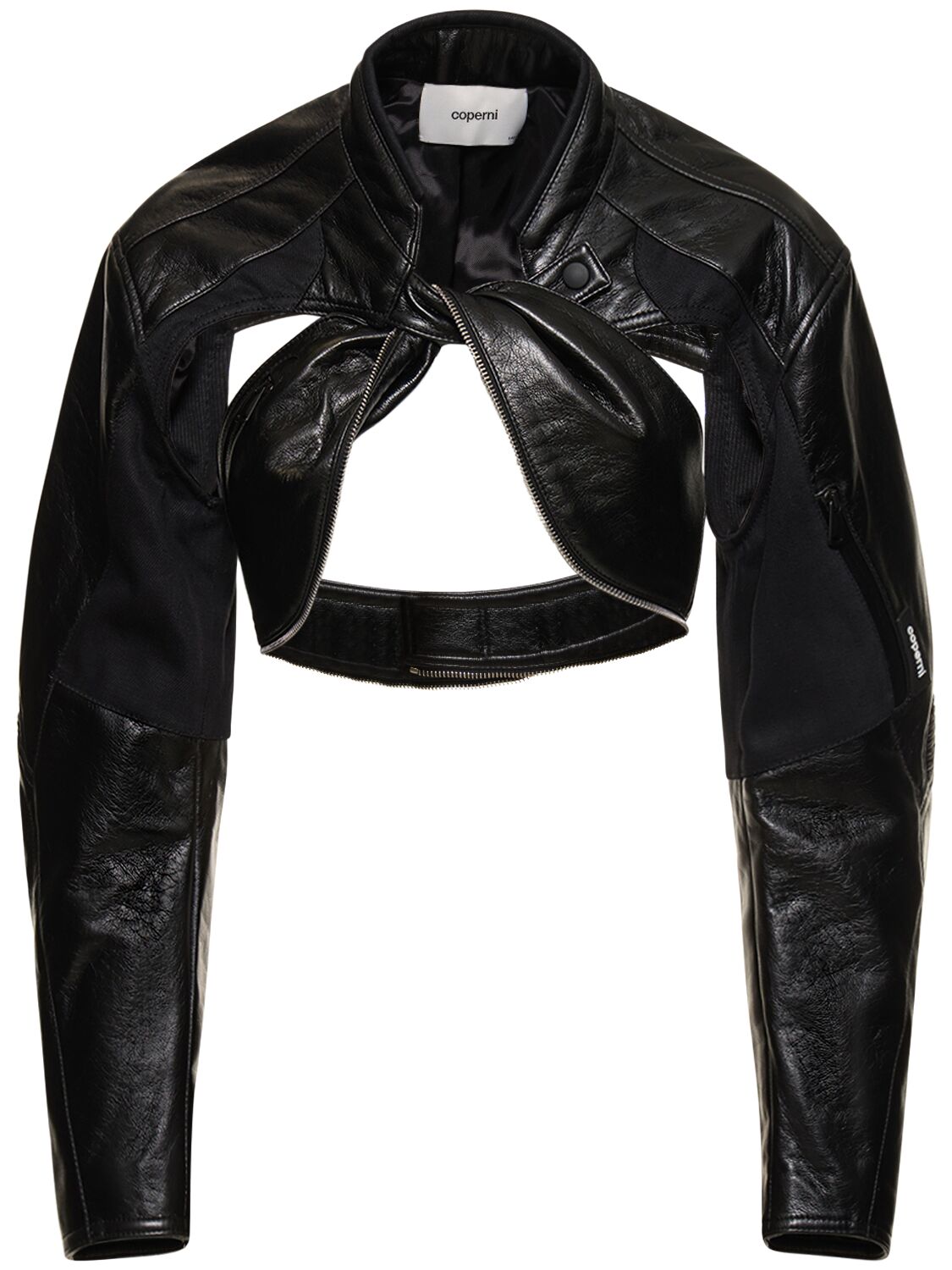 Shop Coperni Faux Leather Cutout Cropped Biker Jacket In Black