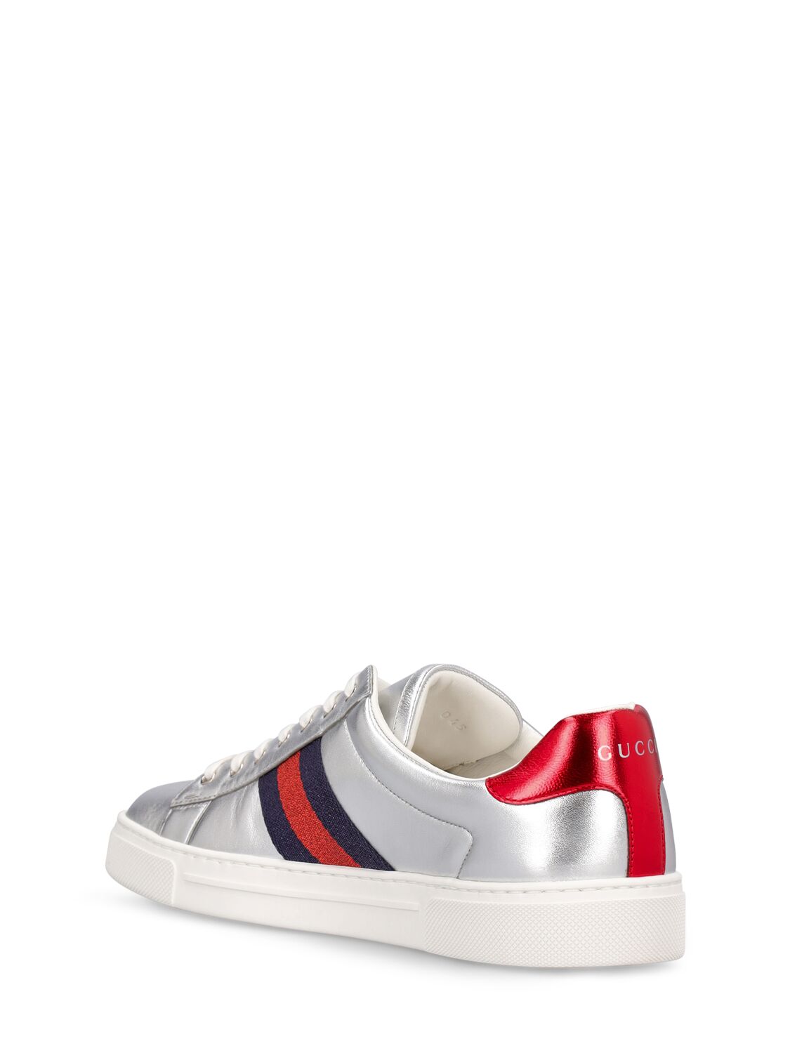 Shop Gucci 30mm Ace Tech & Leather Sneakers W/web In Silver,red