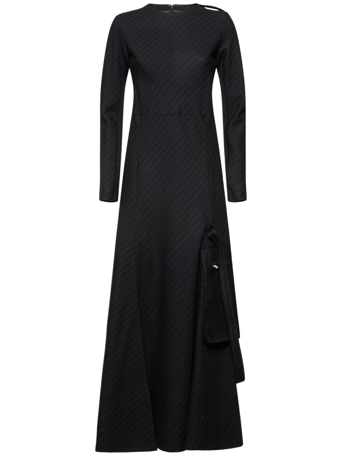 Pinstripe Wool Flannel Long Dress – WOMEN > CLOTHING > DRESSES