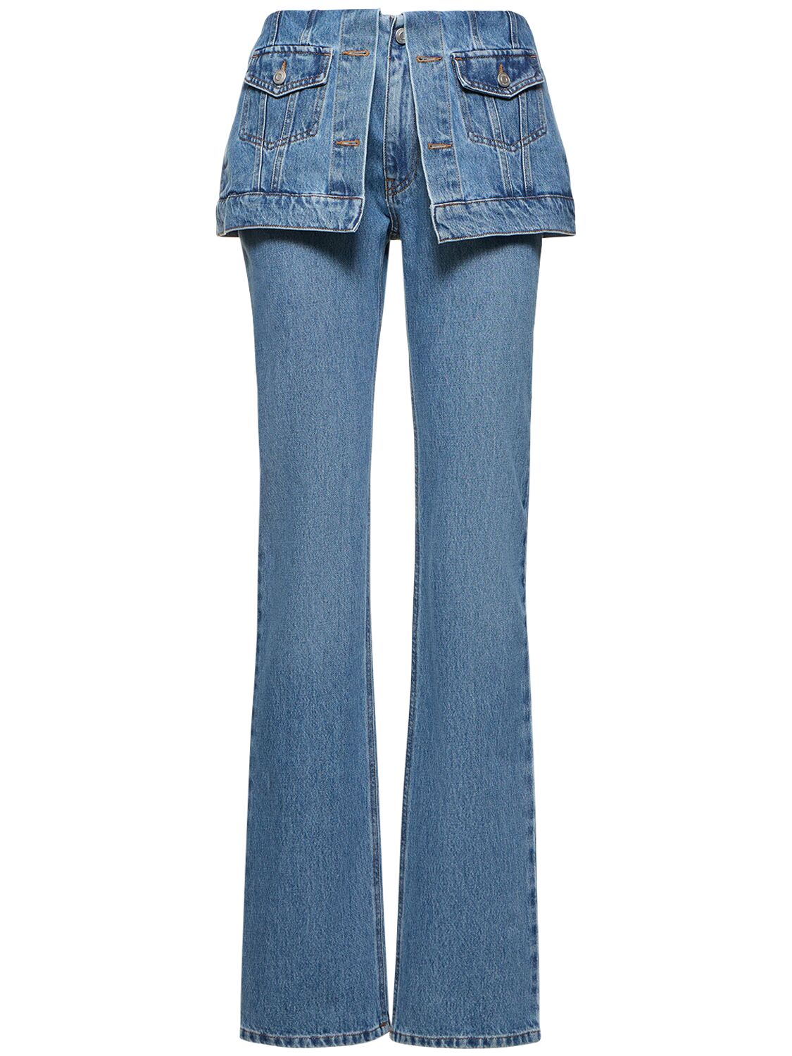 Shop Coperni Straight Denim Jeans W/ Front Flaps In Washed Blue