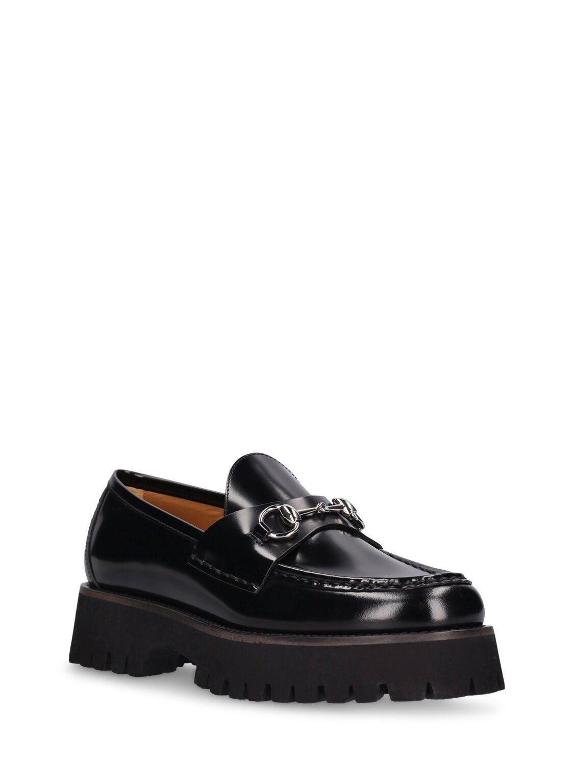 Shop Gucci 35mm Sylke Leather Loafers In Black