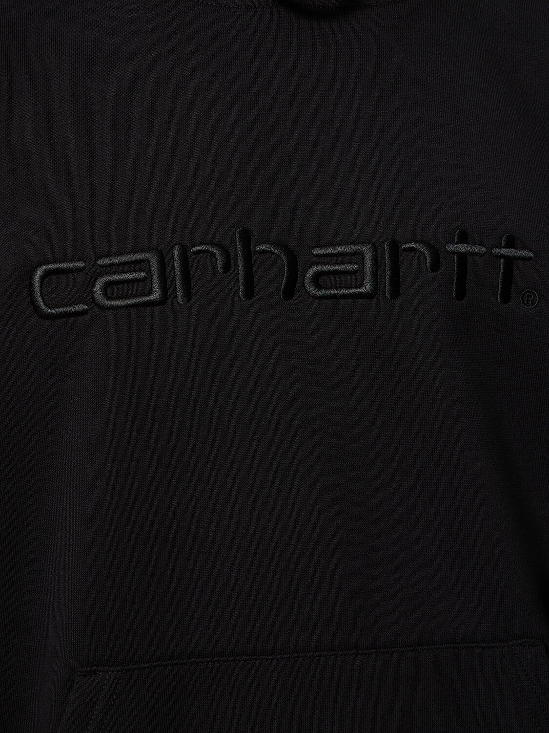 Shop Carhartt Logo Embroidered Cotton Blend Hoodie In Black