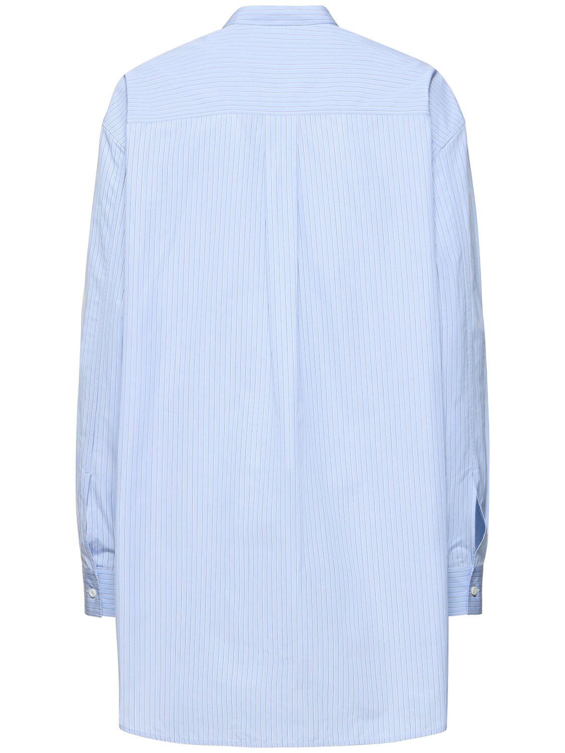 Shop Jil Sander Collarless Striped Cotton Poplin Shirt In Light Blue