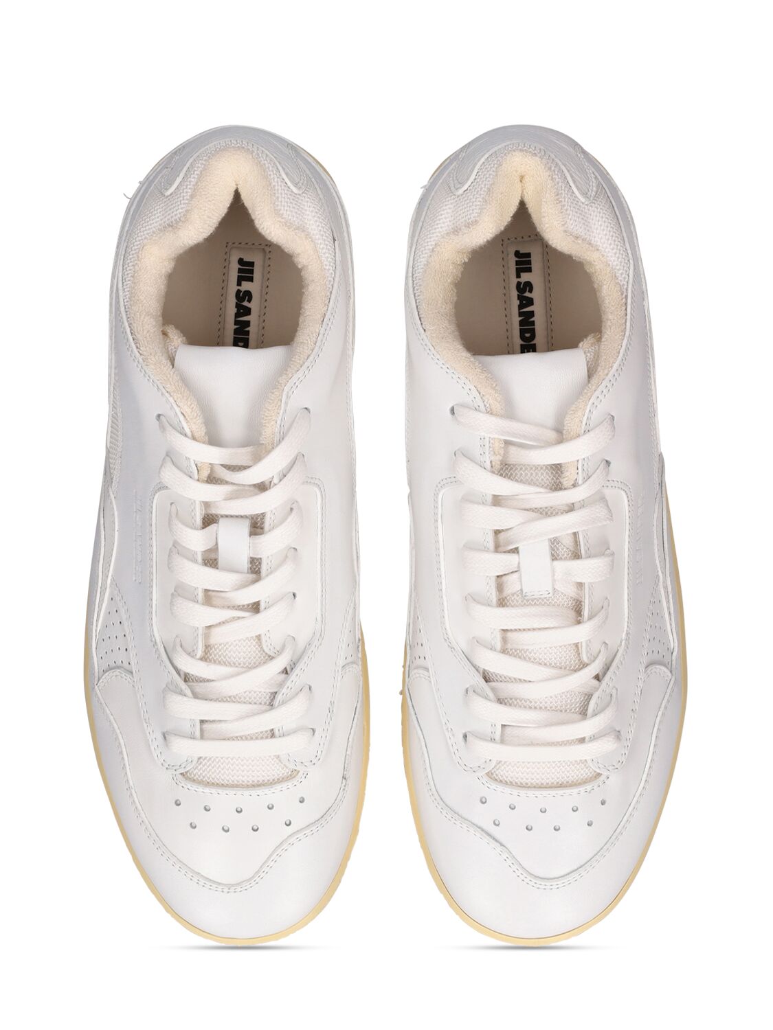 Shop Jil Sander Classic Low Leather Sneakers In White,beige