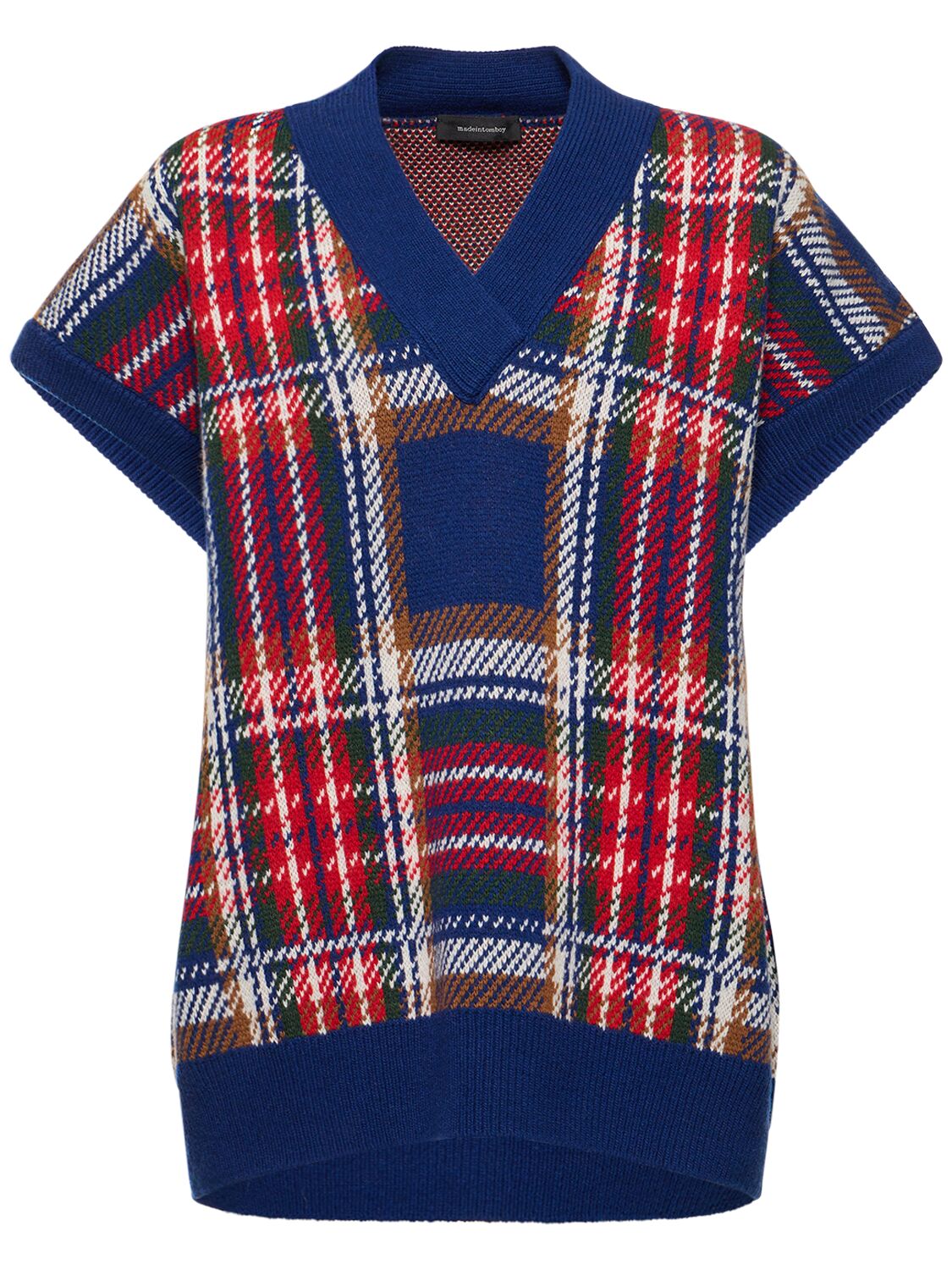 Shop Made In Tomboy Gilette Check Wool Short-sleeve Sweater In Multicolor
