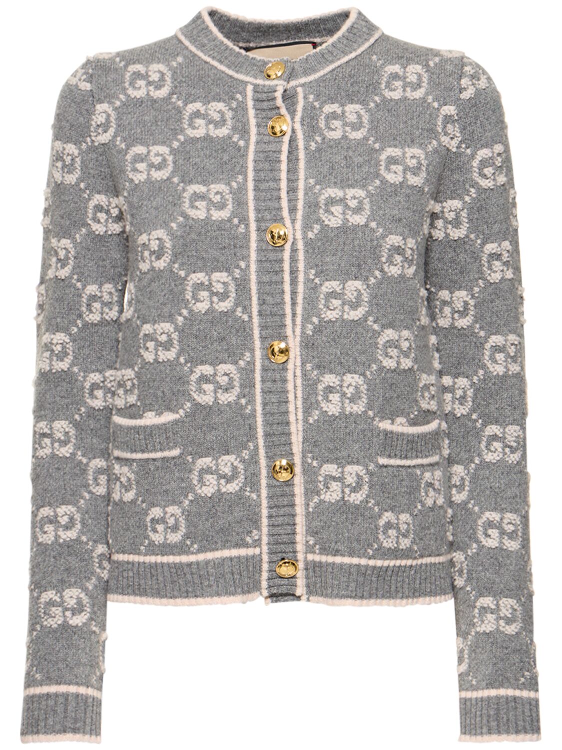 Shop Gucci Gg Wool Cardigan In Grey