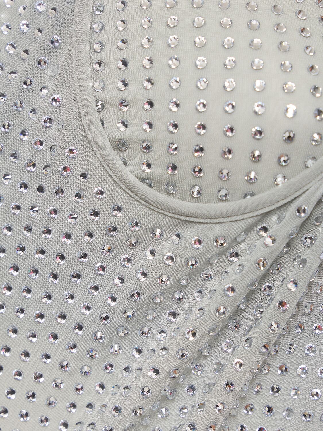 水晶装饰透明平纹针织迷笛连衣裙