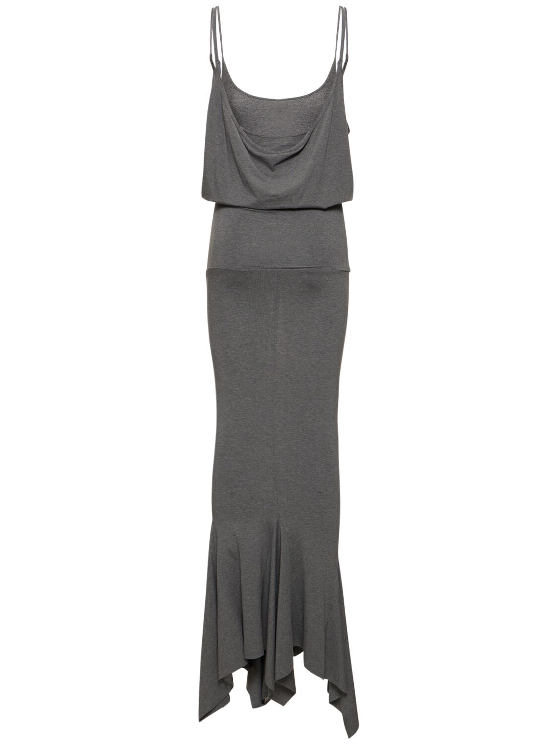 Shop Attico Draped Jersey Mélange Midi Dress In Dark Grey