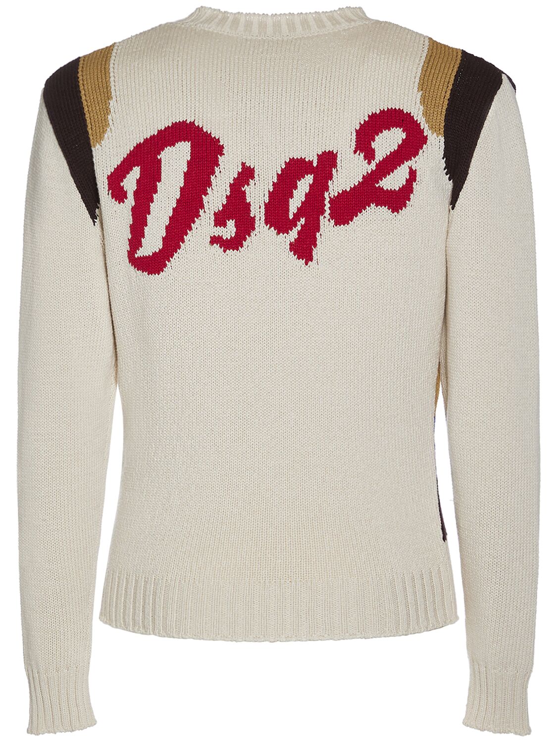 Shop Dsquared2 Cotton Jacquard Crewneck Sweater In Multicolor