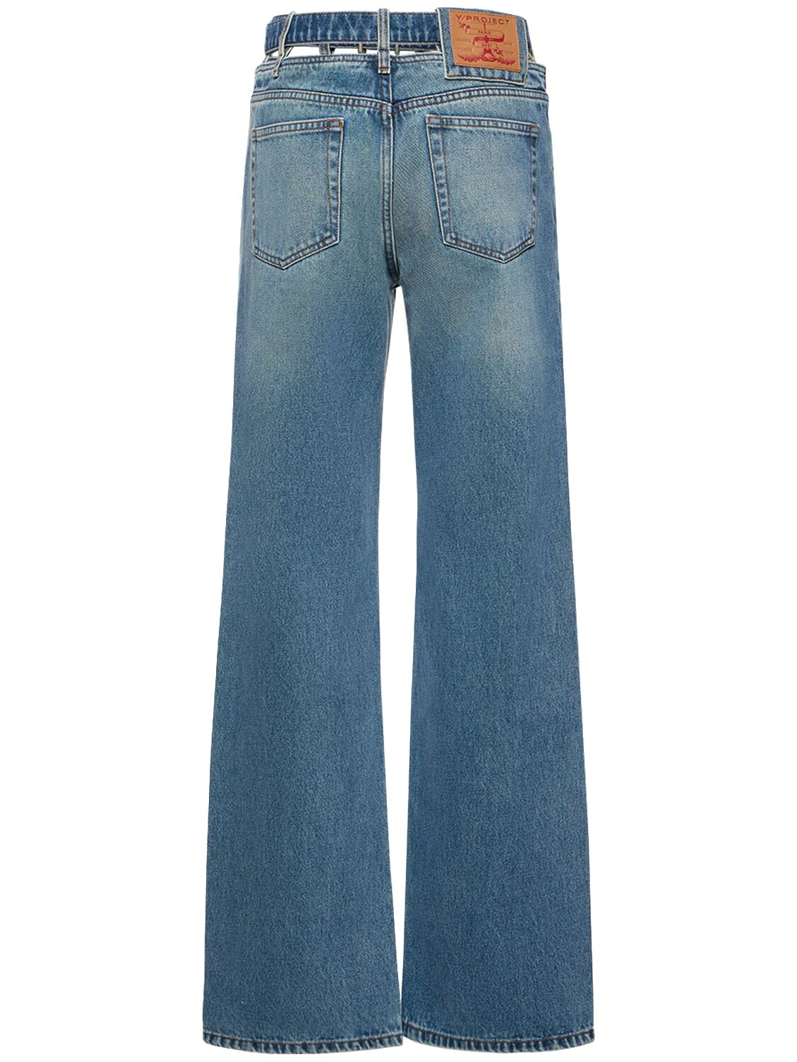 Shop Y/project Wide Denim Jeans W/logo Belt In Blue