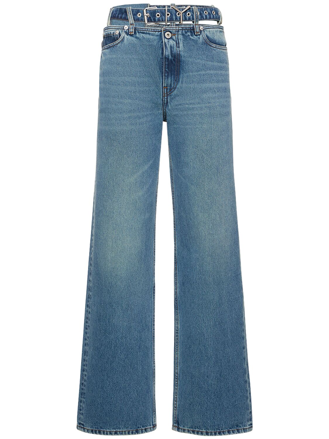 Image of Wide Denim Jeans W/logo Belt