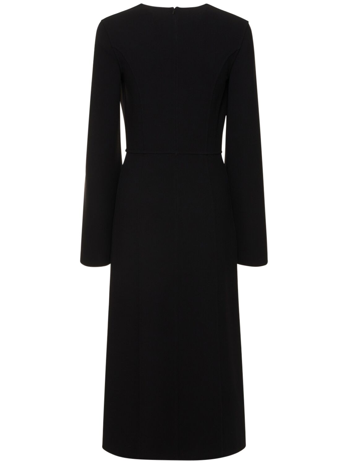 Shop Michael Kors Stretch Wool Crepe Split Midi Dress In Black