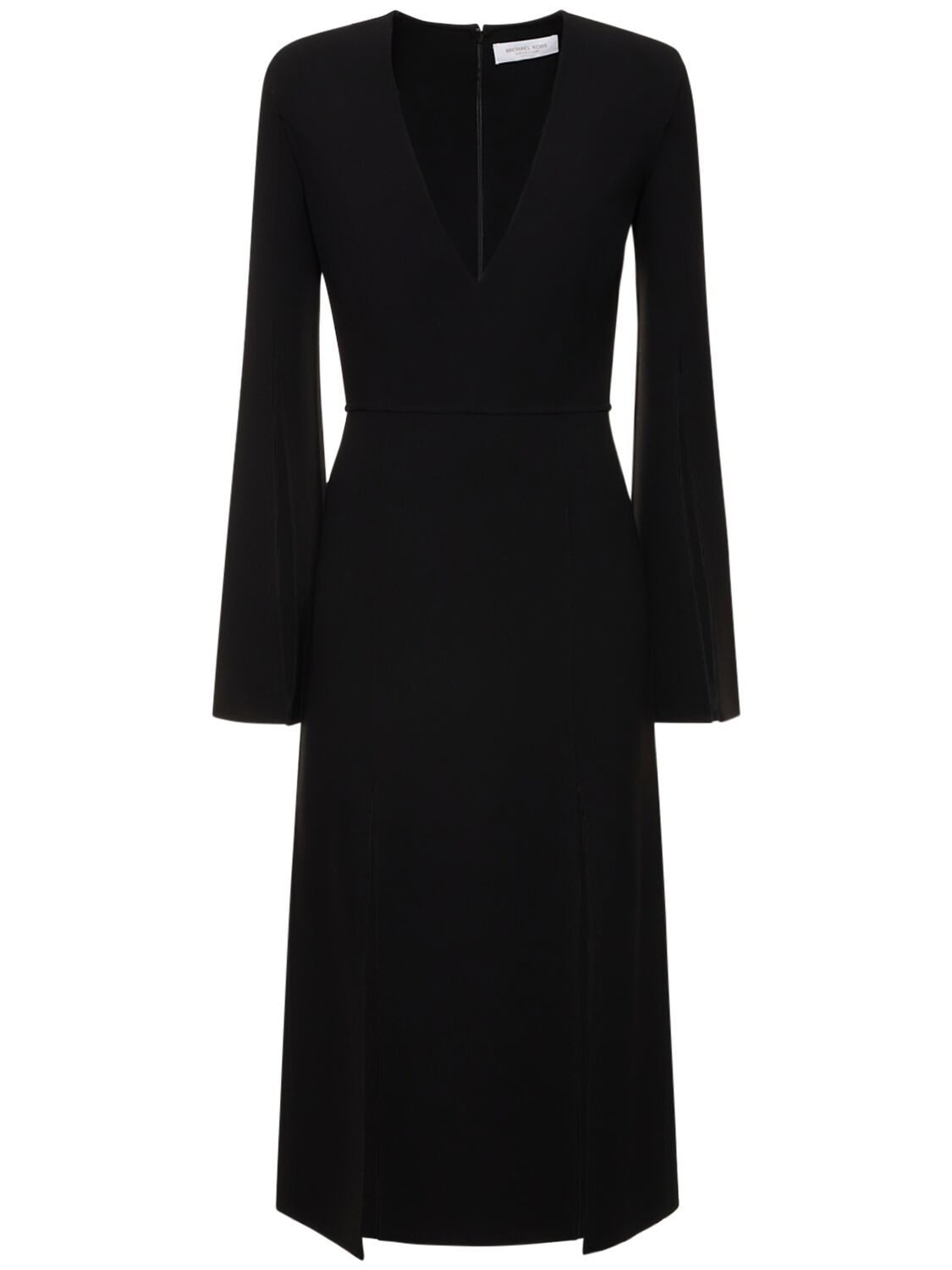 Michael Kors Stretch Wool Crepe Split Midi Dress In Black