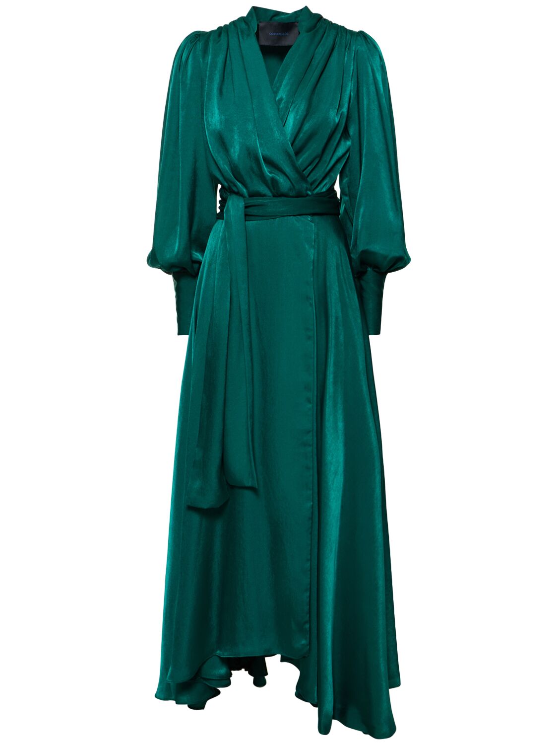 Costarellos Stila Satin Wrap Long Dress In Green