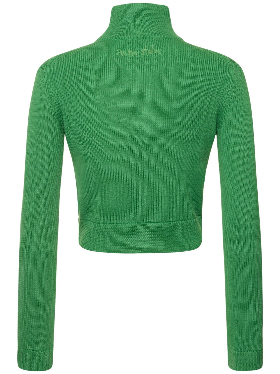 Shop Acne Studios Rib Knit Wool Blend Sweater W/logo In Green