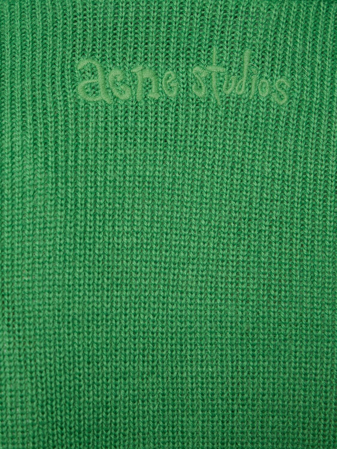 Shop Acne Studios Rib Knit Wool Blend Sweater W/logo In Green
