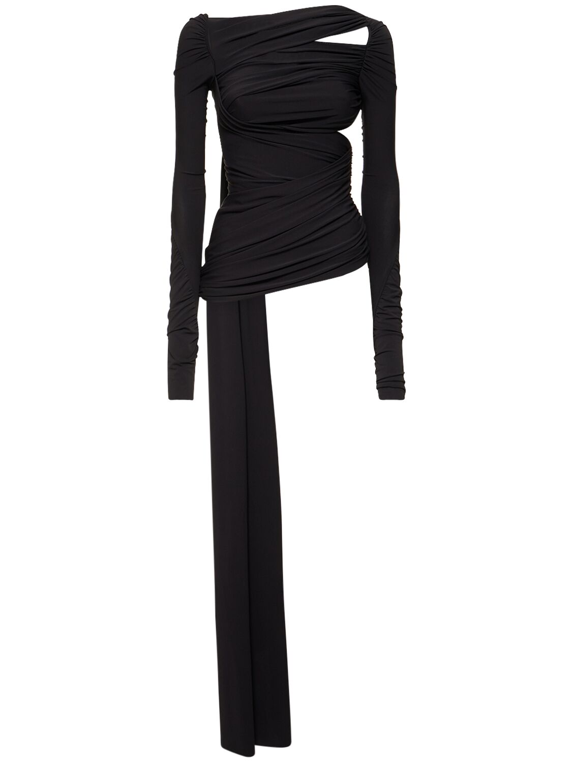 Attico Ruched Stretch Jersey Long Sleeve Top In Black