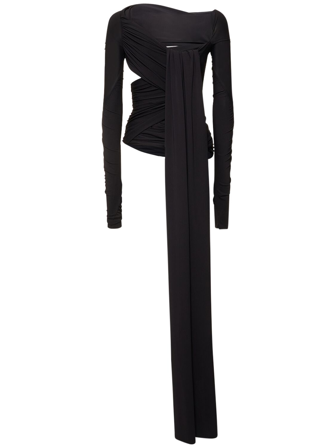 Shop Attico Ruched Stretch Jersey Long Sleeve Top In Black