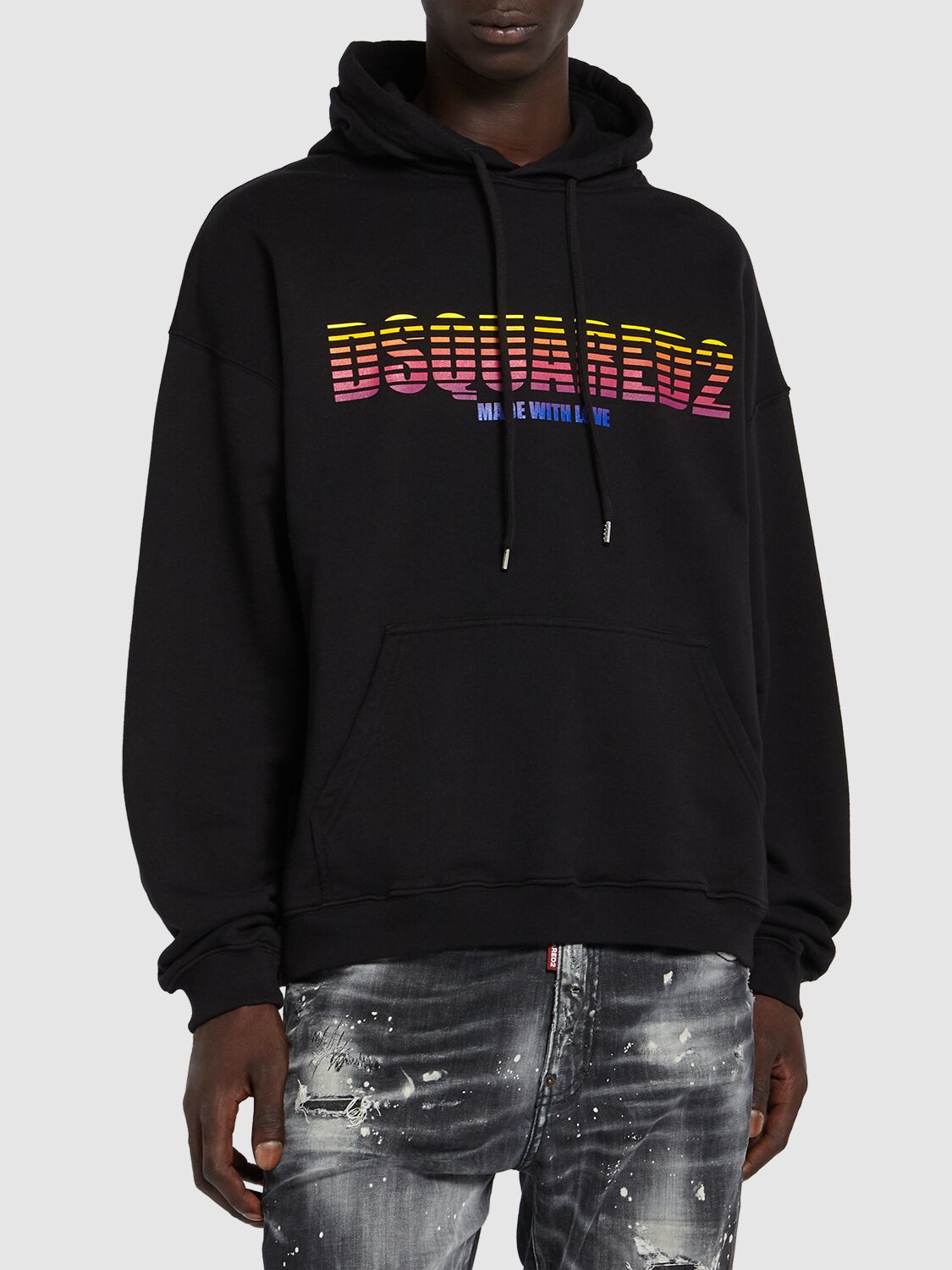 Shop Dsquared2 Logo Cotton Jersey Hoodie In Black