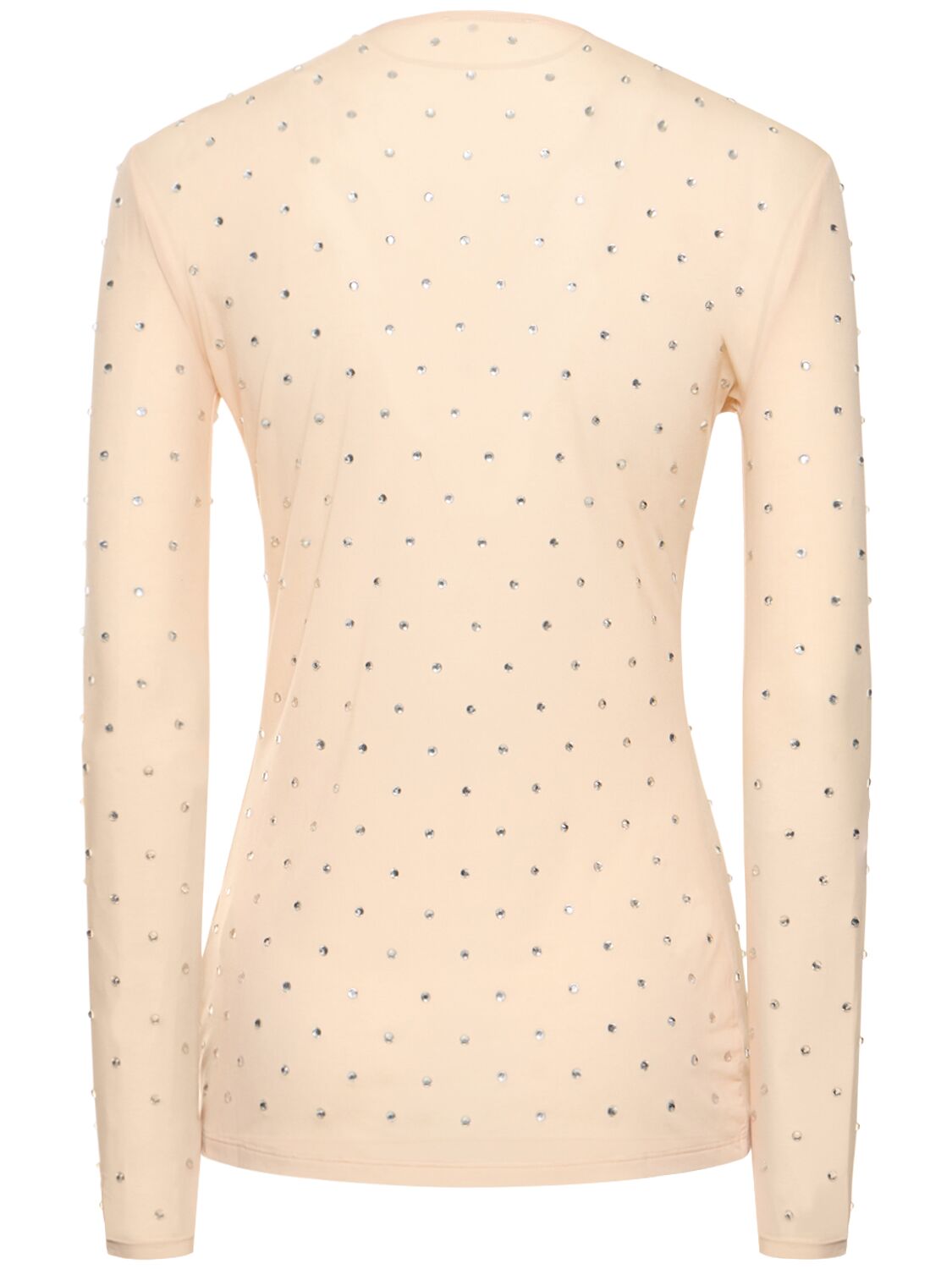 Shop Rabanne Embellished Jersey L/s Turtleneck Top In Nude