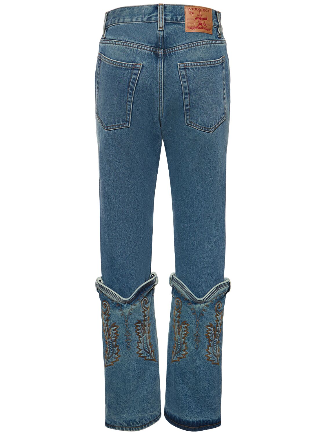 Shop Y/project Straight Denim High Rise Cowboy Jeans In Blue