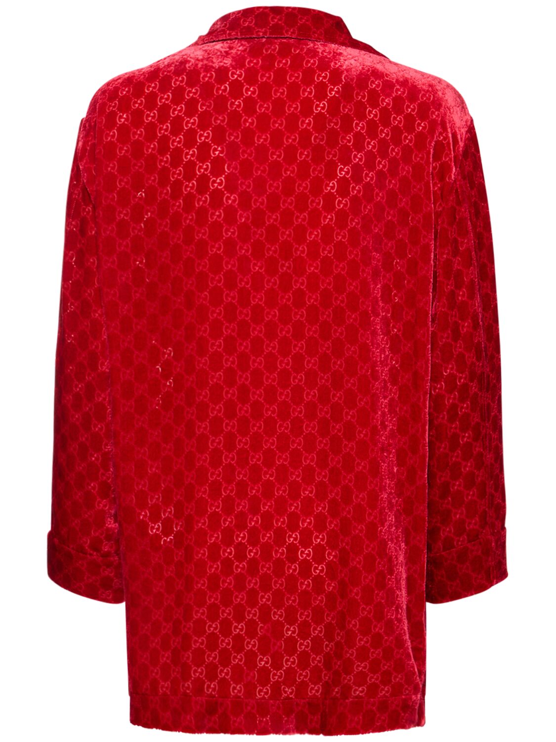 Shop Gucci Gg Devoré Velvet Shirt In Classic Red