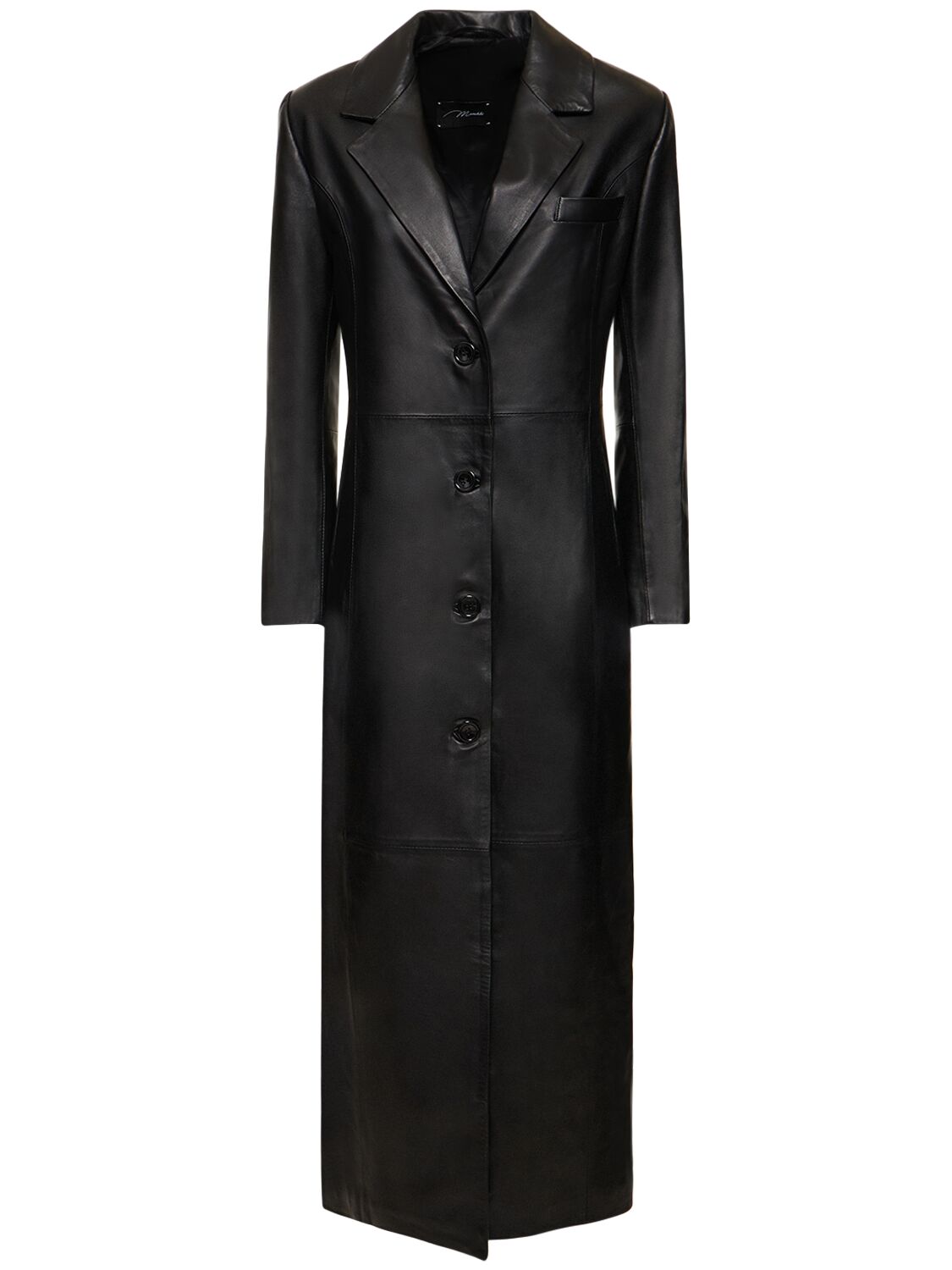 Manokhi Single Breast Long Leather Trench Coat In Black